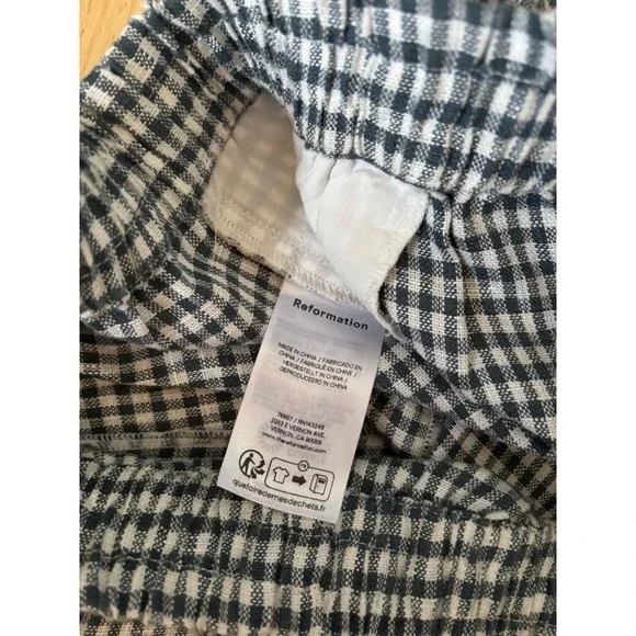 Reformation Gingham Wide Leg Pants Elastic Waist Trousers Pants Fernando Linen - Picture 6 of 9